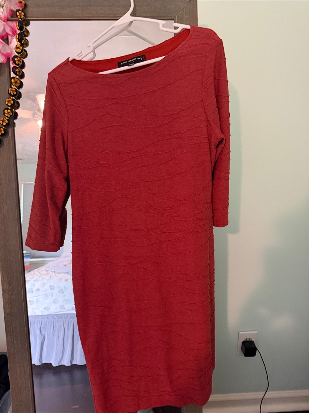 St. John's Bay Brick Red Wave-Texture Midi Dress